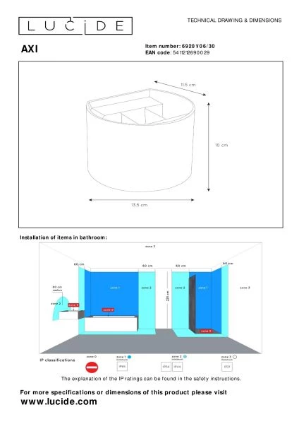 Lucide AXI - Wandstrahler / Wandleuchte Badezimmer - LED - 2x3,5W 2700K - IP54 - Einstellbarer Abstrahlwinkel - Schwarz - TECHNISCH